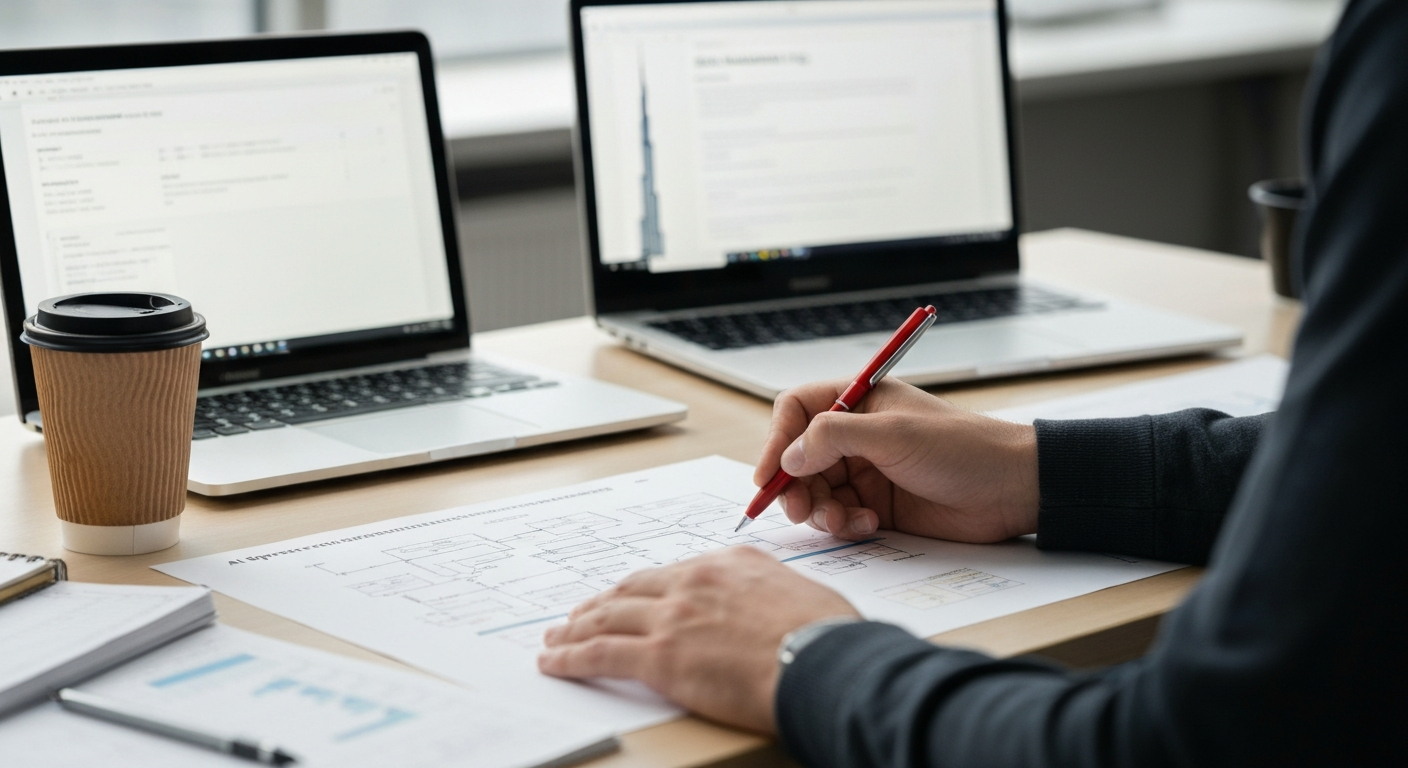 Close-up of a data scientist's workstation at an ASML-style cleanroom facility or ETH Zurich research lab, showing multiple terminal windows with model evaluation metrics, validation pipelines, and RA