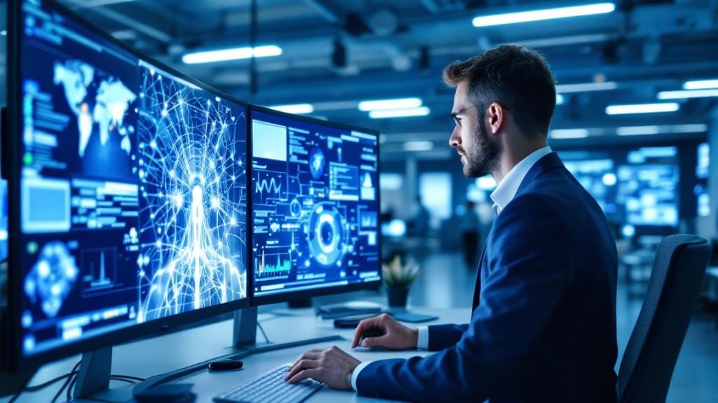Editorial photograph taken inside a contemporary European AI research facility, such as an ETH Zurich computing lab or a UK AI Security Institute testing environment. A researcher in business-casual a