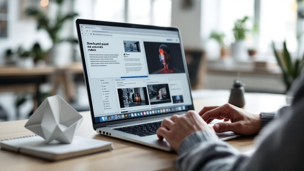 A close-up editorial photograph taken inside a modern AI research workspace, referencing European creative-tech culture. A researcher's hands rest on a laptop keyboard, with multiple browser windows o