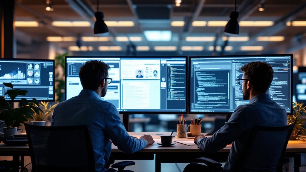 A wide-angle editorial photograph taken inside a modern European AI research facility, suggested setting the ETH Zurich computing lab or a Mistral AI Paris office environment. Researchers in casual pr