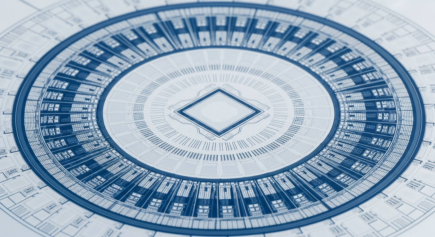 London skyline with semiconductor wafer overlay