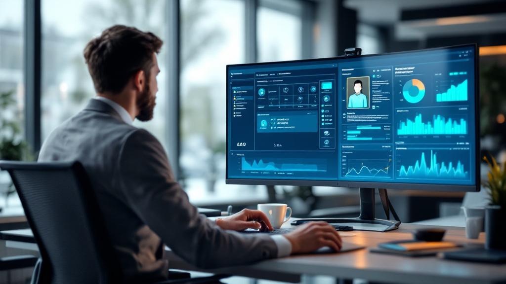 Wide editorial photograph taken inside a modern European public-sector digital services hub, perhaps a government digitalisation centre in Tallinn or the Berliner Verwaltungsakademie. A civil servant 