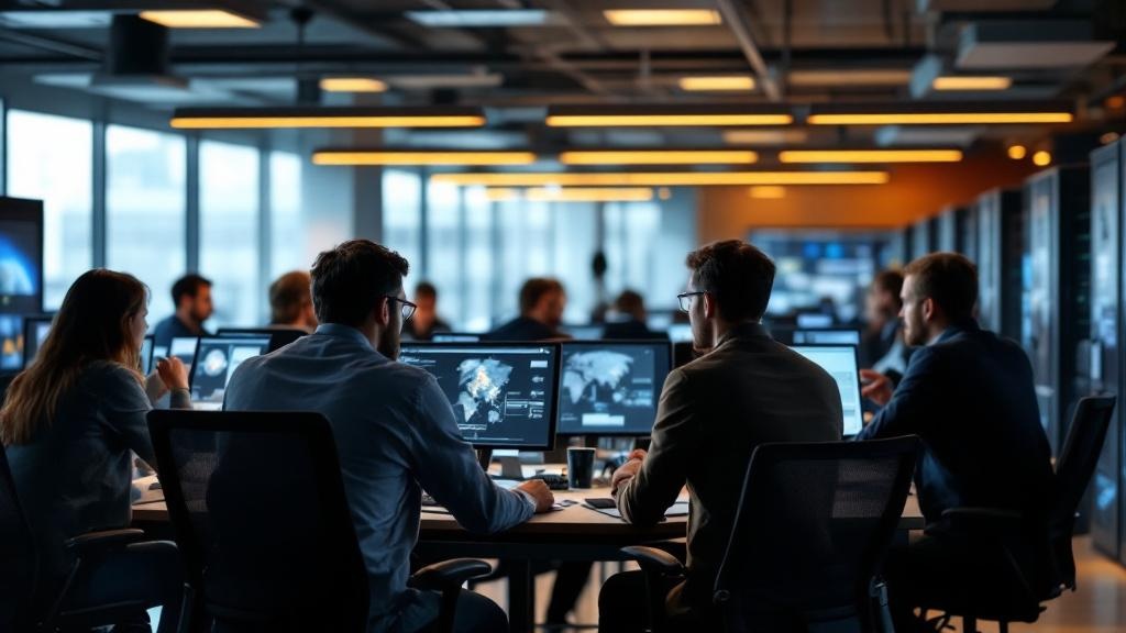 A wide-angle editorial photograph taken inside a modern AI research laboratory at a European university, such as ETH Zurich or a Sorbonne campus facility, showing researchers at workstations displayin