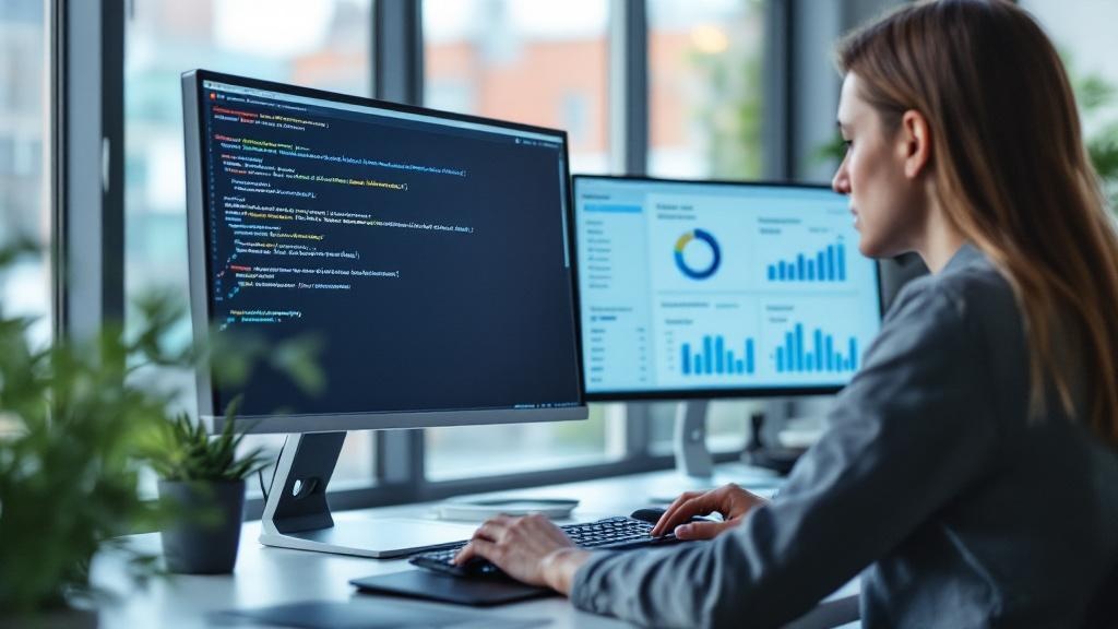 A developer workstation inside a UK government digital services office, showing terminal output with multilingual text in Welsh, Polish, and Romanian on a monitor. A second screen displays a cost dash